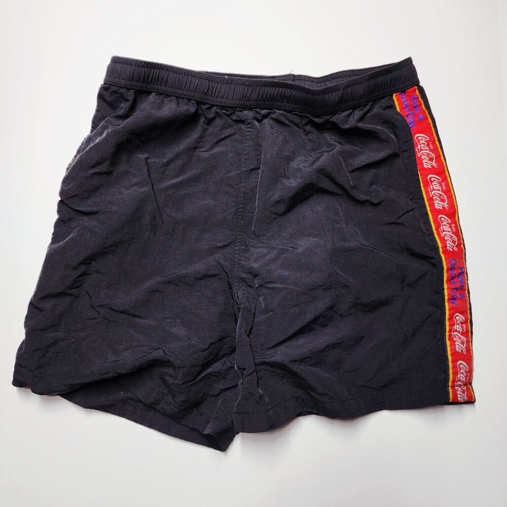 Y2K VTG Coke Coca Cola Branded Side Stripe Have A Good Day Active Shorts Black M